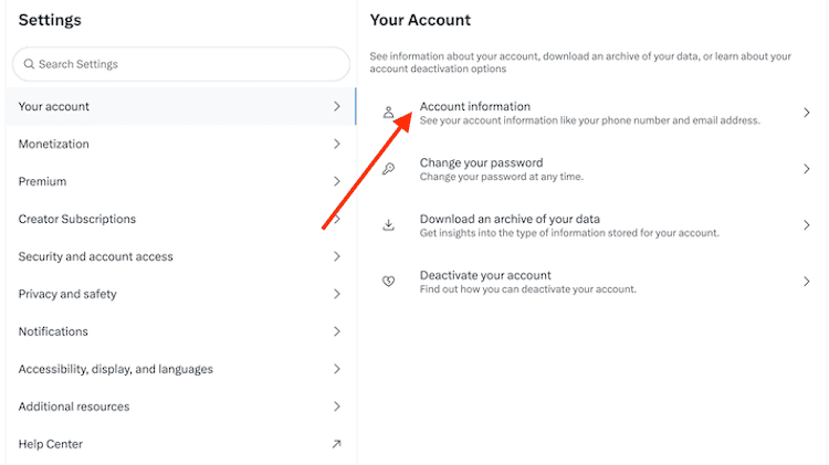 Your account information